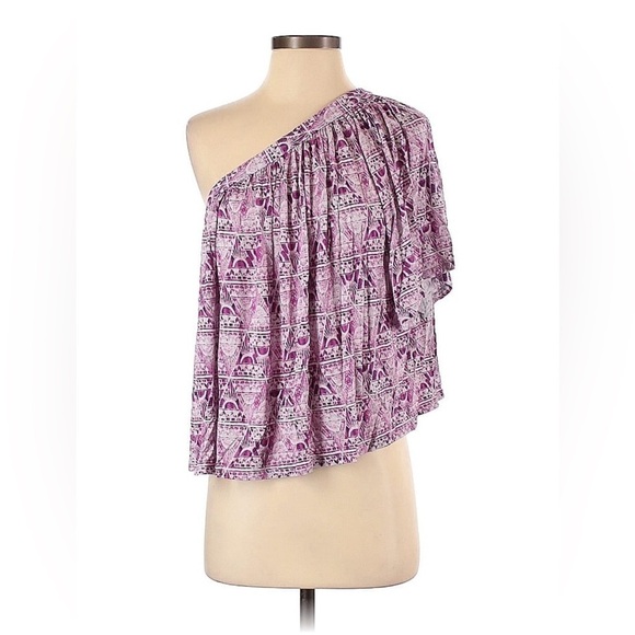 2/$30Free People Boho Top- one shoulder- sleeveless- pink and purple print - Picture 2 of 10